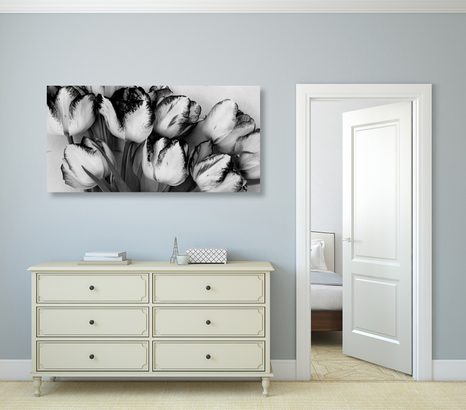 STAMPA SU TELA – TULIPANI CON TOCCO PRIMAVERILE IN BIANCO E NERO - QUADRI BIANCO E NERO - STAMPE E QUADRI