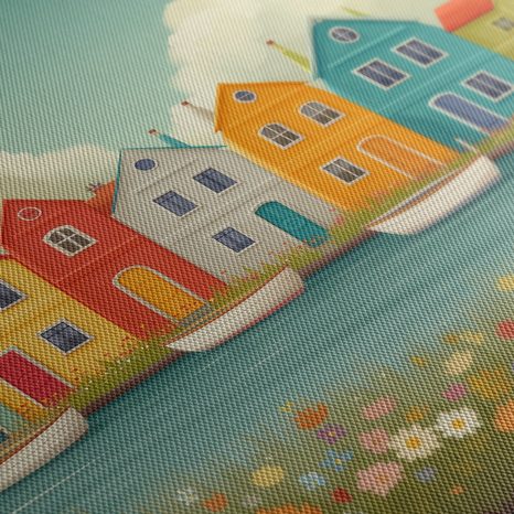 WANDBILD BUNTE HÄUSERREIHE AM FLUSS - BUNTE HÄUSER - BILDER