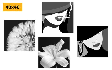 SET OBRAZŮ DÁMY V ČERNOBÍLÉM PROVEDENÍ - SESTAVY OBRAZŮ - OBRAZY