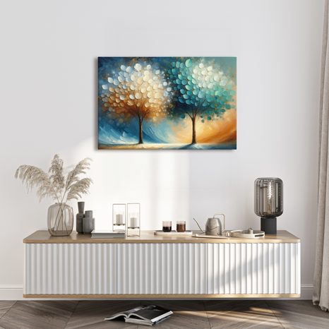 WANDBILD ZWEI LEBENSBÄUME IN FARBEN - BILDER BÄUME DES LEBENS - BILDER