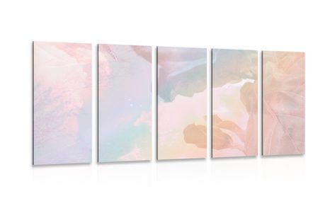 5-PIECE CANVAS PRINT REFLECTION OF PASTEL LEAVES - PICTURES OF TREES AND LEAVES - PICTURES