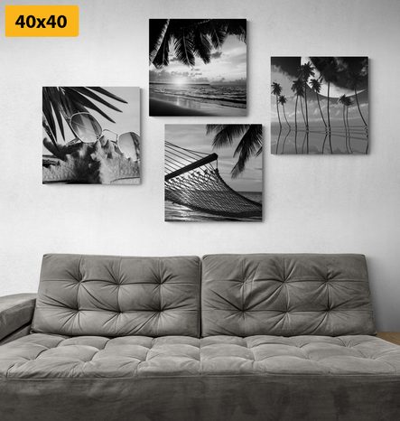 SET OBRAZŮ ZÁTIŠÍ MOŘE V ČERNOBÍLÉM PROVEDENÍ - SESTAVY OBRAZŮ - OBRAZY