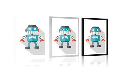 POSTER MIT PASSEPARTOUT KLEINER ROBOTER AUF WEISSEM HINTERGRUND - ROBOTER - POSTER