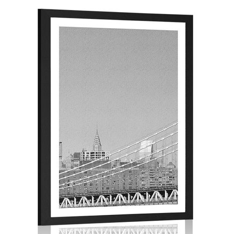 AFFICHE AVEC MONTURE DES GRATTE-CIEL À NEW YORK EN NOIR ET BLANC - NOIR ET BLANC - AFFICHES