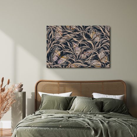 TABLEAU SUR TOILE – PAPILLONS DANS UNE VÉGÉTATION DÉLICATE - TABLEAUX PAPILLONS - TABLEAUX