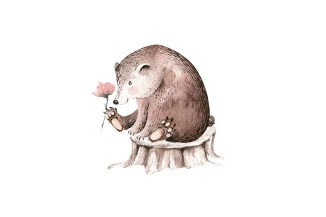 QUADRO SU TELA – ORSETTO CON FIORE - QUADRI PER BAMBINI - STAMPE E QUADRI