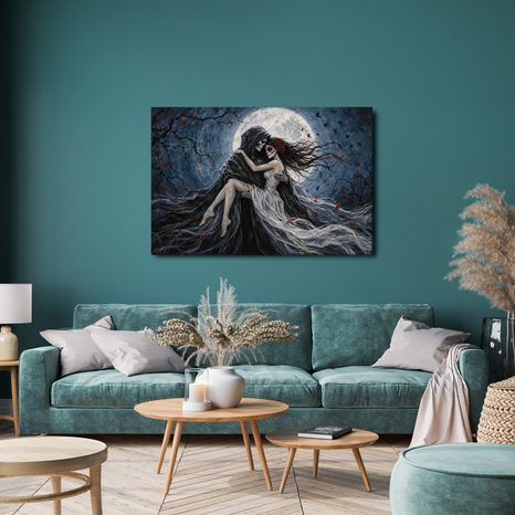 WANDBILD DUNKLE UMARMUNG IM MONDSCHEIN - HALLOWEEN- UND HORROR-BILDER - BILDER