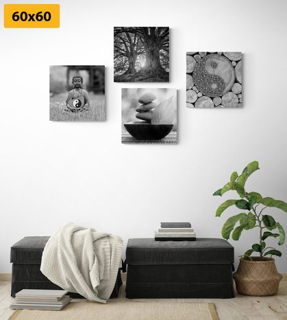 SET OBRAZŮ V ČERNOBÍLÉM STYLU FENG SHUI - SESTAVY OBRAZŮ - OBRAZY