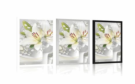 POSTER WEISSE LILIE AUF INTERESSANTEN HINTERGRUND - BLUMEN - POSTER