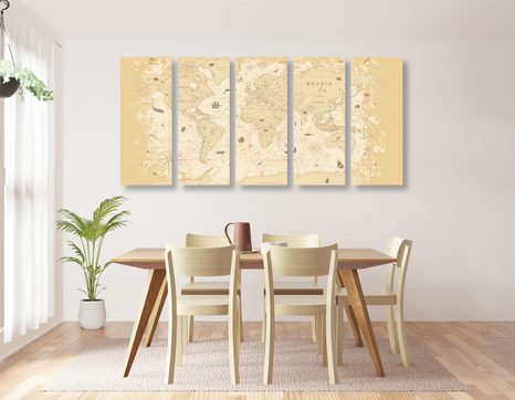 5-DÍLNÝ OBRAZ MAPA V BÉŽOVÉM PROVEDENÍ - OBRAZY MAPY - OBRAZY