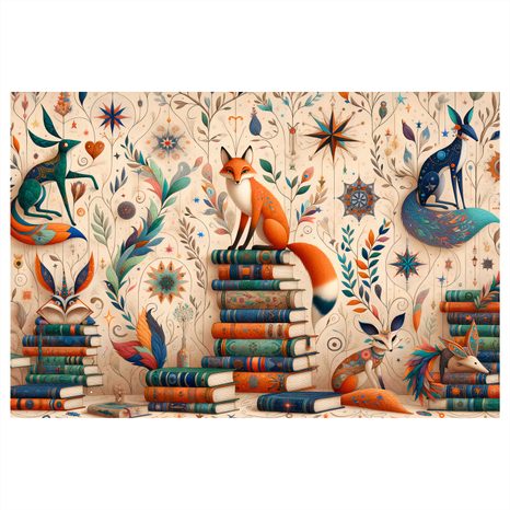OBRAZ LÍŠKY V KNIŽNICI - DETSKÉ OBRAZY ZVIERATKÁ - OBRAZY