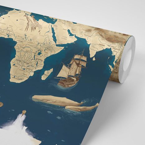 SAMOLJEPLJIVA TAPETA NACRTANI ZEMLJOVID U KRALJEVSKI PLAVOJ BOJI - SAMOLJEPLJIVE TAPETE - TAPETE