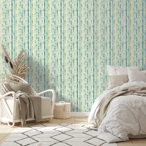 TAPETA ZELENÉ A MODRÉ VERTIKÁLNÍ PRUHY - VZOROVANÉ TAPETY - TAPETY