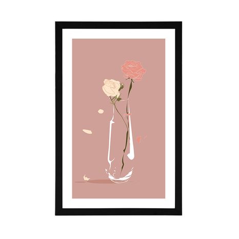 POSTER MIT PASSEPARTOUT MINIMALISTISCHE BLUMEN IN DER VASE - VASEN - POSTER