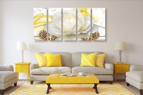 QUADRI 5 PEZZI – ROSE LUSSUOSE CON ASTRAZIONE - QUADRI ASTRATTO - STAMPE E QUADRI