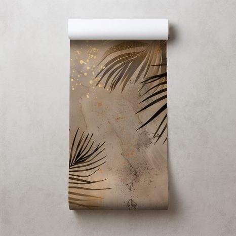 FOTOMURAL HOJAS DE PALMERA DORADAS SOBRE GRIS - FOTOMURALES - OUTLET 🔥