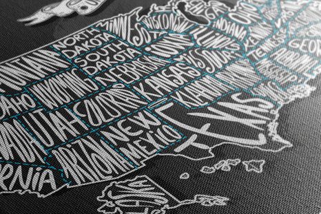 OBRAZ MODERNÍ MAPA USA - OBRAZY MAPY - OBRAZY