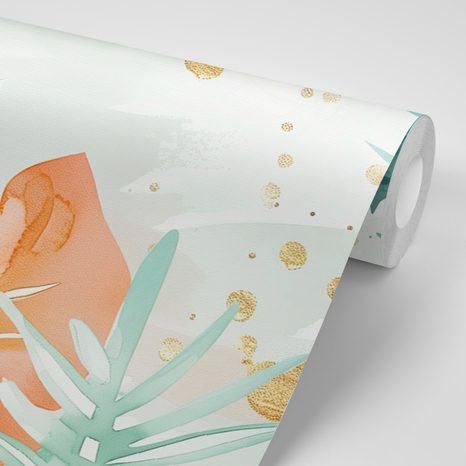 TAPETA TROPICKÉ ZELENO-ORANŽOVÉ LISTY - TAPETY LISTY - TAPETY