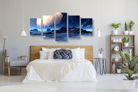 QUADRI 5 PEZZI – PAESAGGIO FANTASTICO - QUADRI DELLO SPAZIO E DELLE STELLE - STAMPE E QUADRI