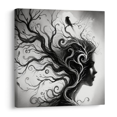 WANDBILD FANTASIEVOLLE FRAU UND BAUM DES LEBENS - BILDER BÄUME DES LEBENS - BILDER