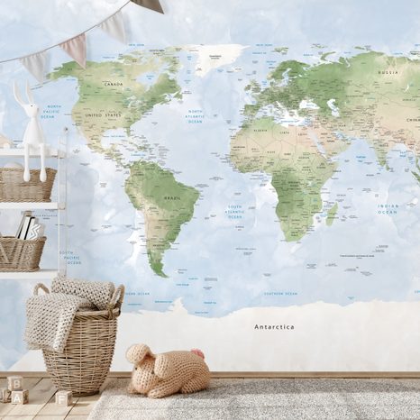 SAMOLEPÍCÍ TAPETA AKVARELOVÁ MAPA SVĚTA - TAPETY MAPY - TAPETY
