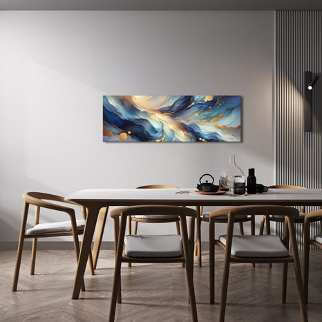 WANDBILD BLAU-GOLDENE STRÖMUNG - WANDBILDER ABSTRAKTE FORMEN - BILDER