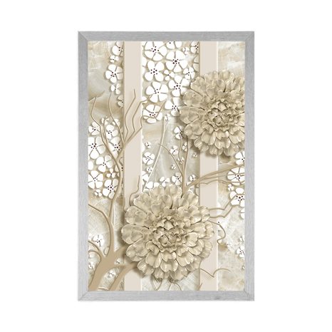 PLAKÁT ABSTRAKTNÍ KVĚTINY NA MRAMOROVÉM POZADÍ - ABSTRAKTNÍ A VZOROVANÉ - PLAKÁTY