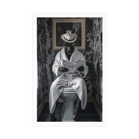 POSTER SCHWARZES PFERD MIT EINER ZEITUNG AUF DEM KLO - PFERDE - POSTER