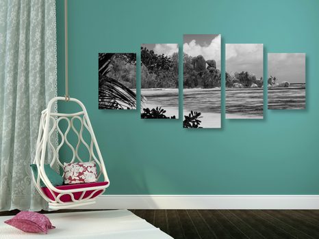 КАРТИНИ ОТ 5 ЧАСТИ – ПЛАЖ НА ОСТРОВ ЛА ДИГ В ЧЕРНО-БЯЛО - ЧЕРНО-БЕЛИ КАРТИНИ - КАРТИНИ