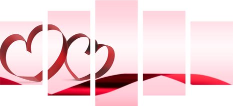 5-TEILIGES WANDBILD HERZ MIT EINER SCHLEIFE - BILDER MIT LIEBESMOTIVEN - BILDER