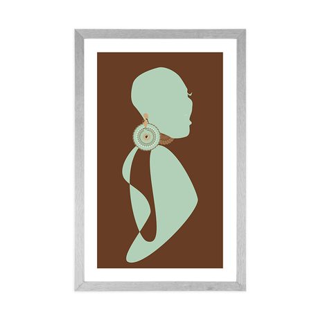 PLAKAT S PASPARTUOM SILUETA ŽENE NA TAMNOJ POZADINI - ŽENE - PLAKATI