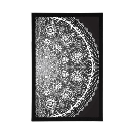 PLAGÁT OKRASNÁ MANDALA S KRAJKOU V ČIERNOBIELOM PREVEDENÍ - FENG SHUI - PLAGÁTY