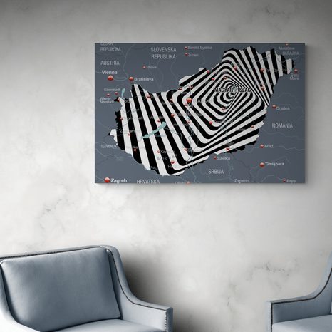 QUADRO IN SUGHERO – MAPPA DELL'UNGHERIA IN VERSIONE MODERNA - QUADRI SU SUGHERO - STAMPE E QUADRI