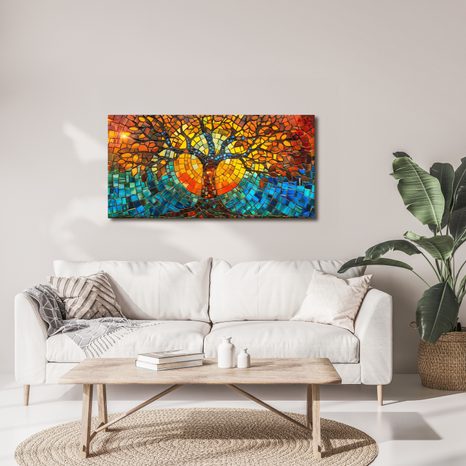 WANDBILD LEUCHTENDER LEBENSBAUM IN MOSAIK - BILDER BÄUME DES LEBENS - BILDER