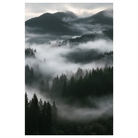 CANVASTAVLA STILLA DIMMA I BERGSSKOGEN - TAVLOR MED SKOG - TAVLOR