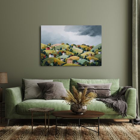 WANDBILD HERBSTLICHE LANDSCHAFT MIT HÄUSCHEN - BUNTE HÄUSER - BILDER