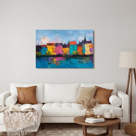 OBRAZ PESTROBAREVNÉ DOMY U ŘEKY - BAREVNÉ DOMY - OBRAZY