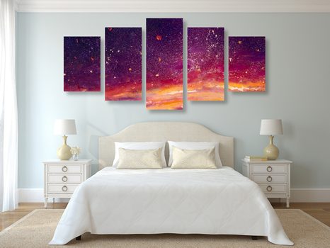 5-CZĘŚCIOWY OBRAZ OLEJNY PRZEDSTAWIAJĄCY NIEBO - OBRAZY ABSTRAKCYJNE - OBRAZY