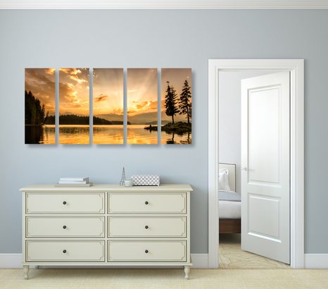 TABLOU 5-PIESE REFLEXIE LACULUI DE MUNTE - TABLOU NATURĂ ȘI PEISAJE NATURALE - TABLOURI