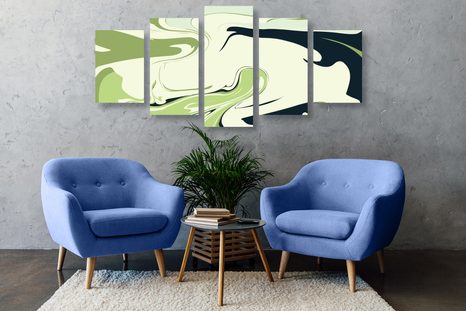 TABLOU 5-PIESE MODEL ABSTRACT DE MATERIALE ÎN VERDE - TABLOURI ABSTRACTE - TABLOURI