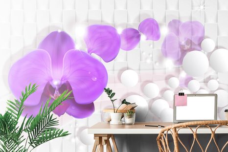 SAMOLEPÍCÍ TAPETA ORCHIDEJ NA ABSTRAKTNÍM POZADÍ - SAMOLEPÍCÍ TAPETY - TAPETY