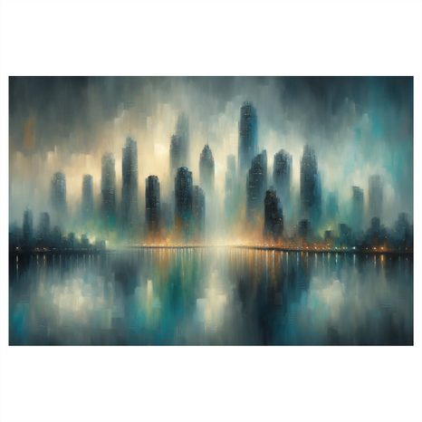 TABLOU PANORAMĂ ORAȘ ÎN CEAȚĂ - TABLOURI CU ORAȘE - TABLOURI