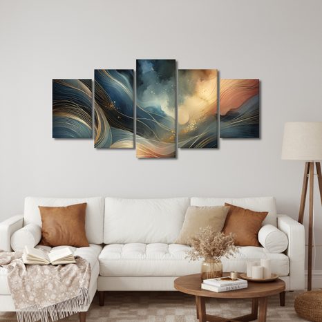 5-DÍLNÝ OBRAZ TICHÉ PROUDĚNÍ SNŮ - OBRAZY ABSTRAKTNÍ TVARY - OBRAZY