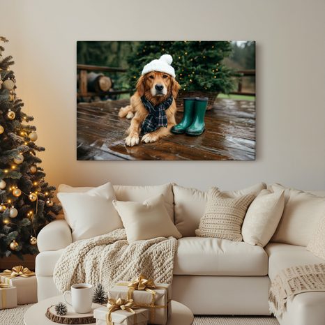OBRAZ VÁNOČNÍ PES NA TERASE - VÁNOČNÍ A ZIMNÍ OBRAZY - OBRAZY
