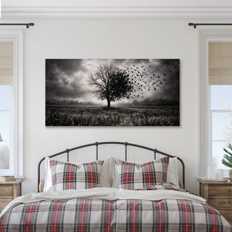 QUADRO SU TELA – ALBERO DELLA VITA IN PAESAGGIO OSCURO - QUADRI HALLOWEEN E HORROR - STAMPE E QUADRI