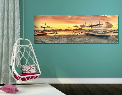 OBRAZ LOĎKY PŘI ZÁPADU SLUNCE - OBRAZY PŘÍRODY A KRAJINY - OBRAZY