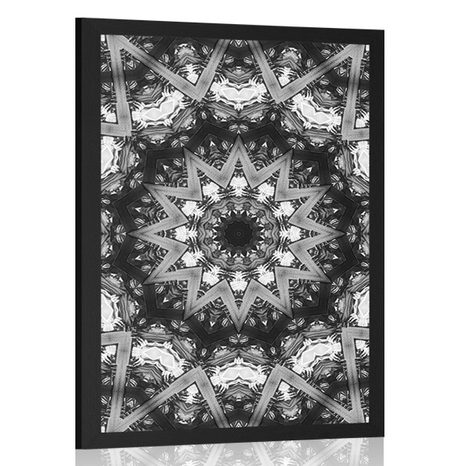 POSTER MANDALA WITH INTERESTING ELEMENTS IN THE BACKGROUND IN BLACK AND WHITE - BLACK AND WHITE - POSTERS