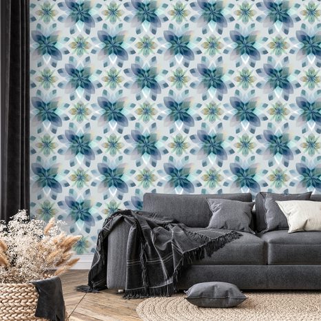 TAPETA MODRÉ AKVARELOVÉ KVĚTY - VZOROVANÉ TAPETY - TAPETY
