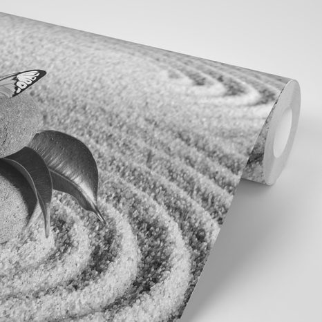 SAMOLEPÍCÍ FOTOTAPETA ČERNOBÍLÝ MOTÝL NA ZEN KAMENI - SAMOLEPÍCÍ TAPETY - TAPETY