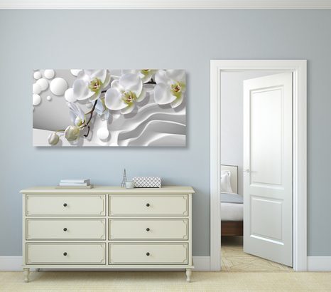 TABLEAU SUR TOILE – ORCHIDÉE SUR FOND ABSTRAIT - TABLEAUX DE FLEURS - TABLEAUX